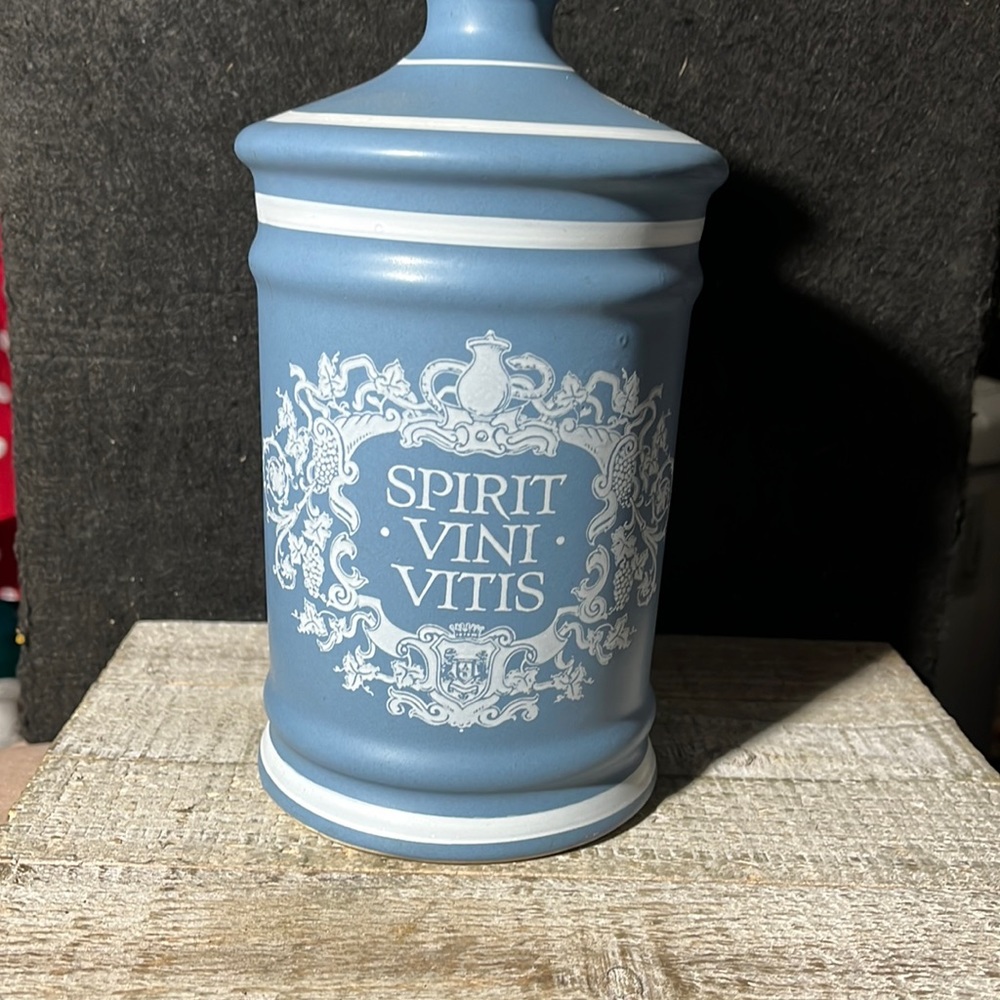 Vintage Ceramic Paul Masson Blue Empty Brandy Bottle Decanter 8”